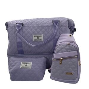ZUOMANNI 3pc Quilted Lavender Travel Set Duffel Cosmetic Pouch Sling Bag Purple
